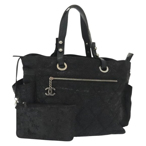 CHANEL Paris Via Ritz Tote GM Tote Bag Coated Canvas Black Silver CC Auth hk2935 - Picture 1 of 16